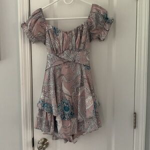 Cellecci Rose pink Floral Short Sleeve Romper size S satin tie back summer party